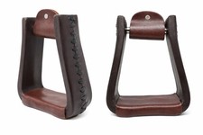 Horse Saddle Western Trail Brown Leather Covered Bell Riding Stirrups 51176BR