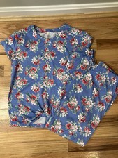 Sleep On It Girls Pajama Set Size 14/16 Floral Blue Short Sleeve Top Lounge Pant
