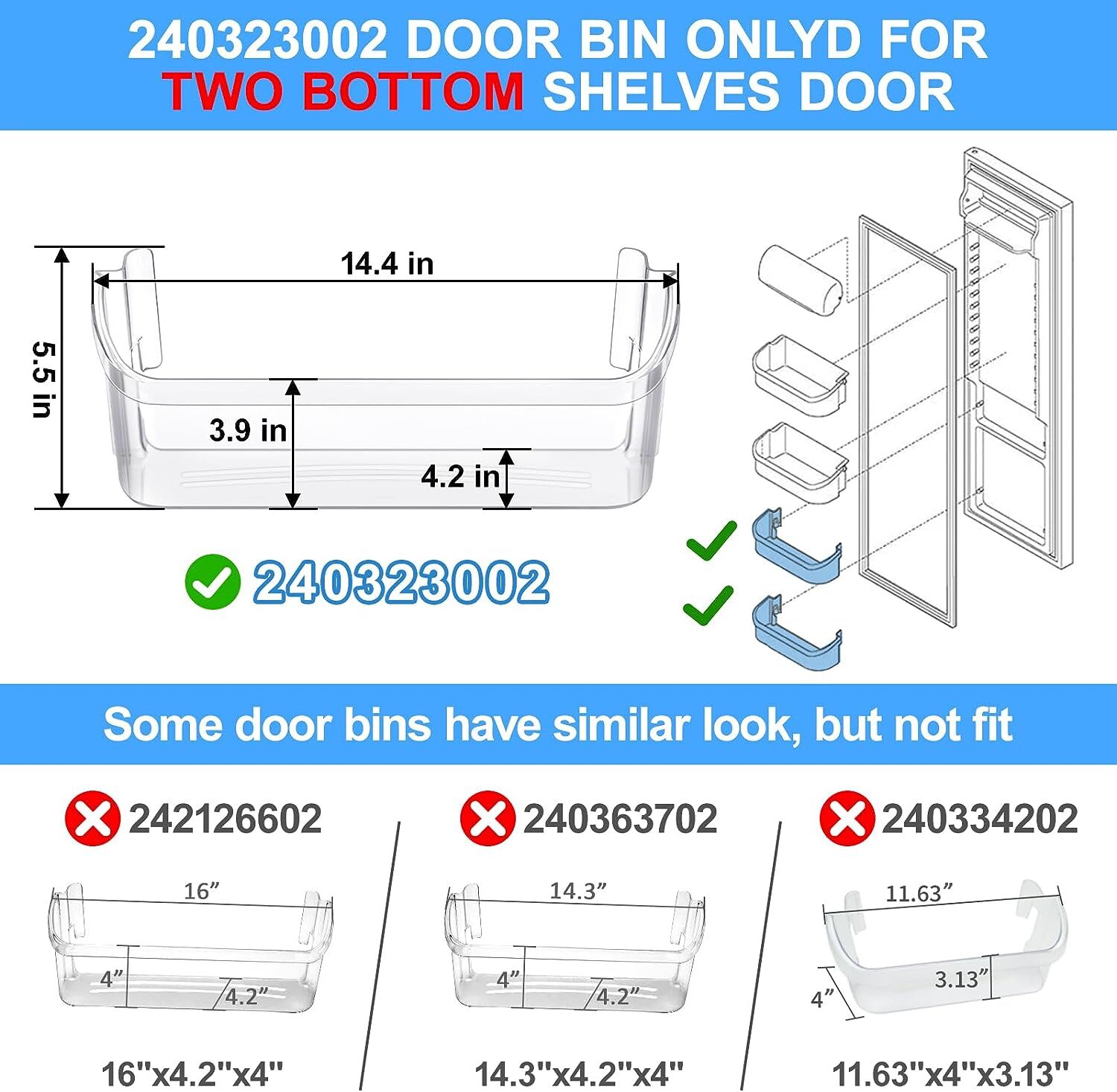 2X 240323002 Refrigerator Door Bin Shelf Fit Frigidaire FGHS2655PF5A