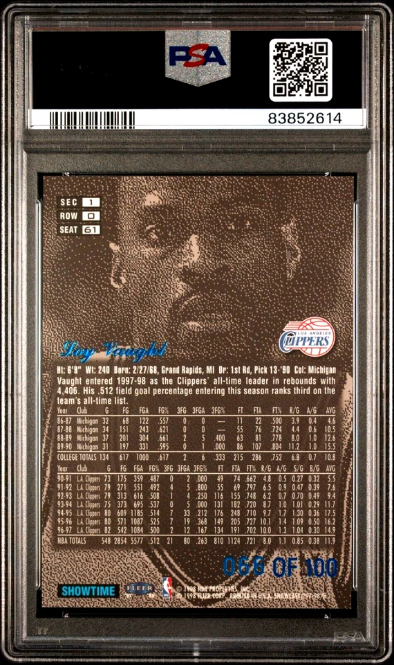 1997 Flair Showcase Row 0 Legacy Collection 61 Loy Vaught /100 PSA 9 None Higher - Image 2 of 3