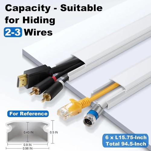 94.5in Cord Cover Wall Kit Wire Hider Cable Concealer Paintable White 6PCS - Picture 2 of 6