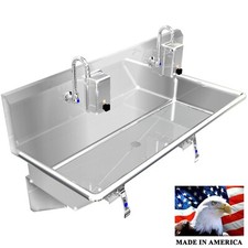 HAND SINK INDUSTRIAL 2 STATION 48" HANS FREE 304 STAINLESS STEEL MADE IN AMERICA