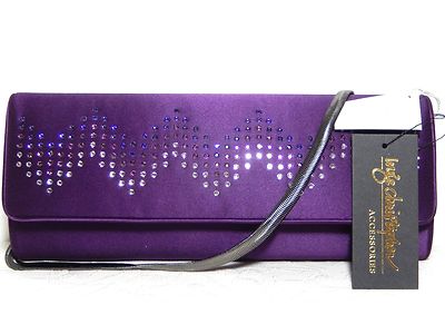 NWT Inge Christopher Zigzag Swarovski Krystle shoulder clutch 10''x5'', Olv / prpl