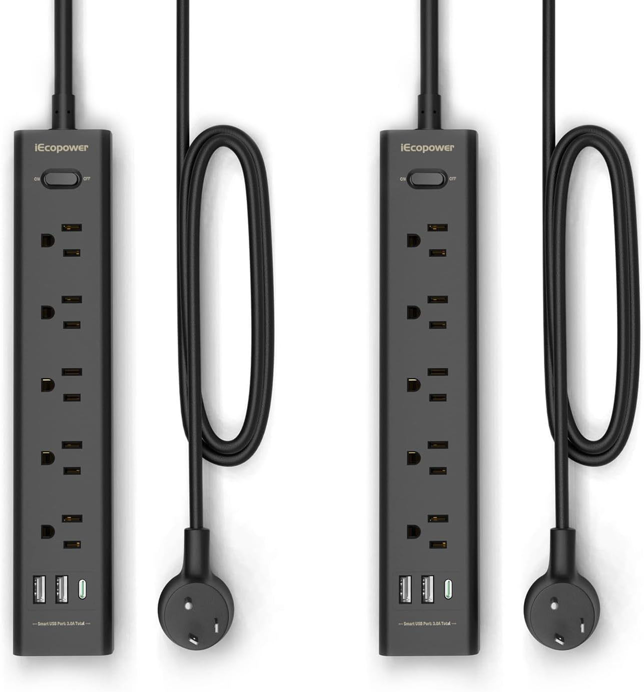 2 Pack Power Strip Surge Protector-5 Widely Spaced Outlets 3 USB Ports(1 USB ...