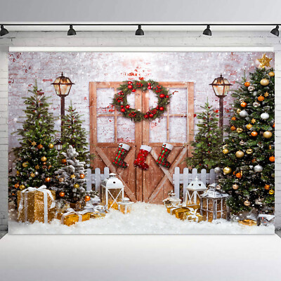 10x8ft Vintage Rustic Barn Green Christmas Tree Vinyl Backdrop Photo Background