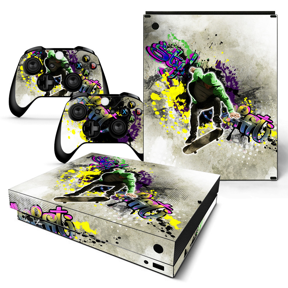 Xbox One X Console Skin Decal Sticker Skateboard + 2 Controller Custom Design-image