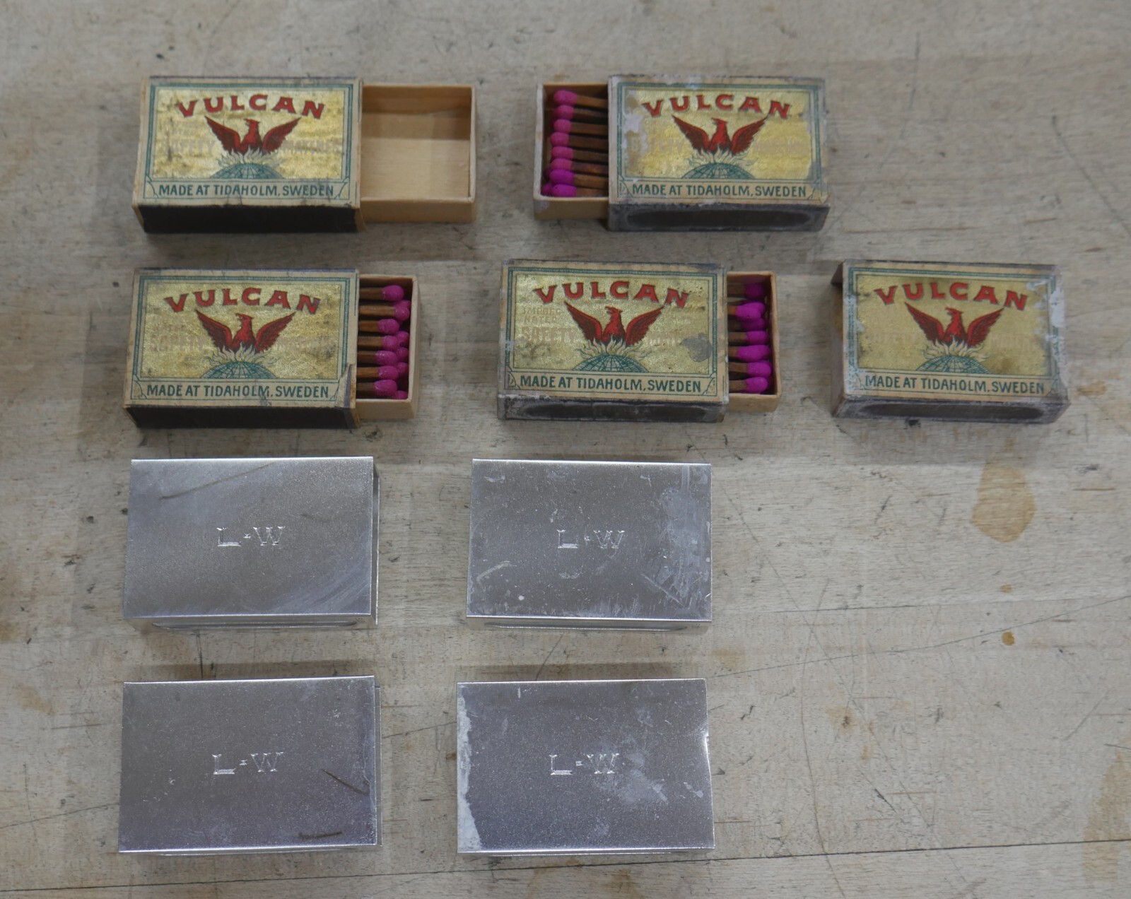 Antique Art Deco Sterling Silver Match Box Cover Holder w 4 Vulcan