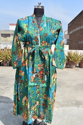 Frida Print Robe Cotton Bathrobe Beach Wear Robe Bohemian Dress Gift For Her