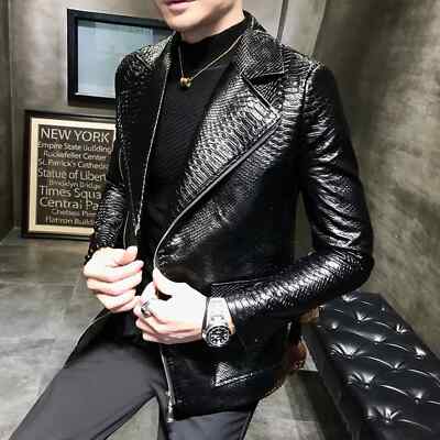 Leder Python Print Jacke Herren echt Handarbeit schwarz stilvoll Motorrad Blazer