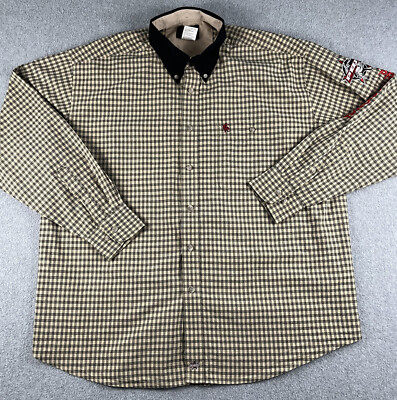 PBR Professional Bull Riders Shirt Mens XL (XXL) Beige Plaid Long Sleeve Rodeo