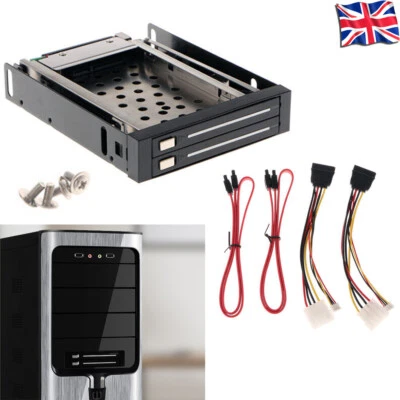 Dual Bay 2.5inch SATA Hard Drive HDD SSD Trayless Caddy Internal Mobile Rack UK