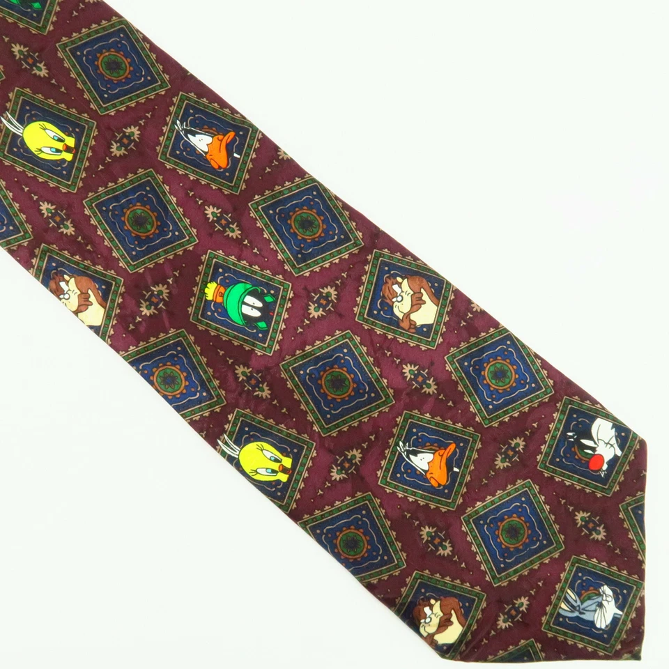 Винтажная марка Loone Tunes Mania 1994 Tie Abstact Bugs Bunny Daffy Duck Taz - Изображение 2 из 4