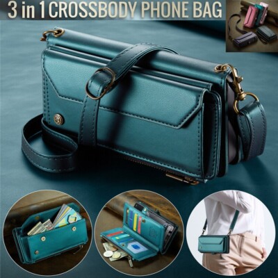 For Google Pixel 8 9 Pro XL 7A Leather Zip Wallet Case Cover Shoulder Bag Strap