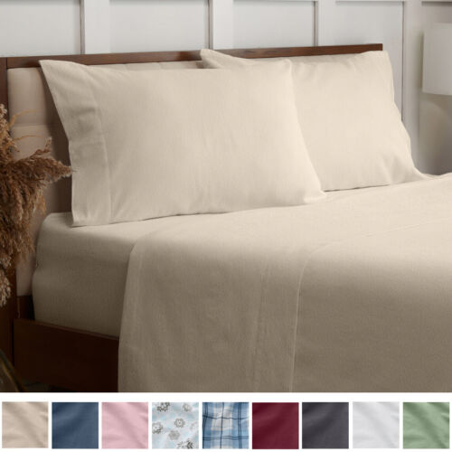 Mellanni 100% Cotton Flannel Sheet Set w/ Deep Pockets, Breathable & Warm 160GSM - Afbeelding 1 van 84