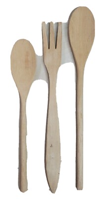 Wood Serving Salad Fork and 2 Wooden Spoons 3 Piece Set Natural Kitchen Utensils