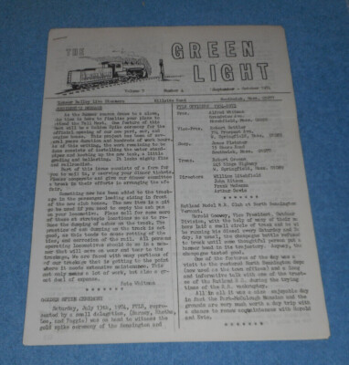 Pioneer Valley Live Steamers Model Railroad Club Newsletter Sept Oct 1974