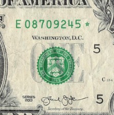 Series 2013 Star Note E Richmond 3.2M Pack Run $1 Dollar Bill DC E08709245*
