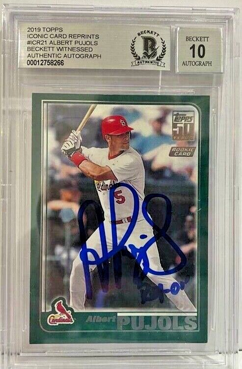 Albert Pujols Signed "Roy 01" 2019 Topps Reprint ICR-21 BAS Grade 10 00012758266