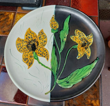 Céramique Vallauris Atelier Cérenne Plat Décor Floral 30 cm Années 60