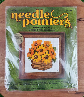 Vintage 1976 Needle Pointers Needlepoint Kit Wooden Crate Donna Kooler NIP NOS