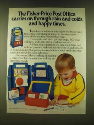 1990 Fisher-Price Post Office Ad - Carries on through Rain and Colds