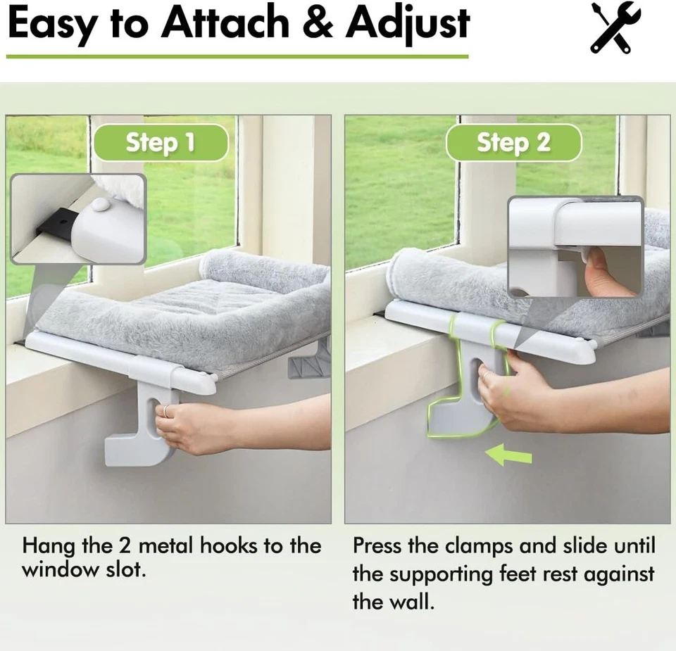 Poleiro para janela de gato com apoio, assento de rede ajustável para gatos grandes cinza - Imagem 3 de 4