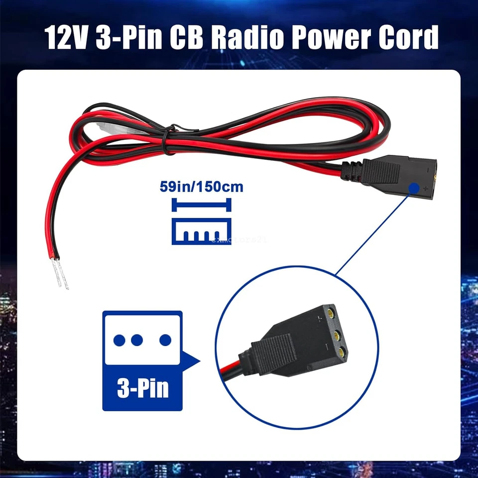 2x CB Radio 3 Pin Power Cord with 15A Fuse Extension 60" For Connex RCI - Image 3 of 4
