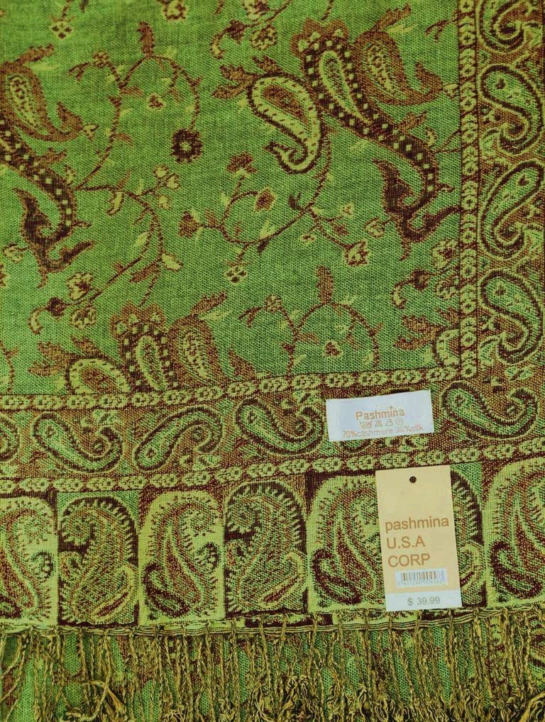 Women's Pashmina,Scarf Shawl,Paisley,Green Brown,Silk Cashmere,Soft Winter