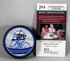 JOSH MORRISSEY SIGNED WINNIPEG JETS REVERSE RETRO PUCK NHL AUTOGRAPHED +JSA COA