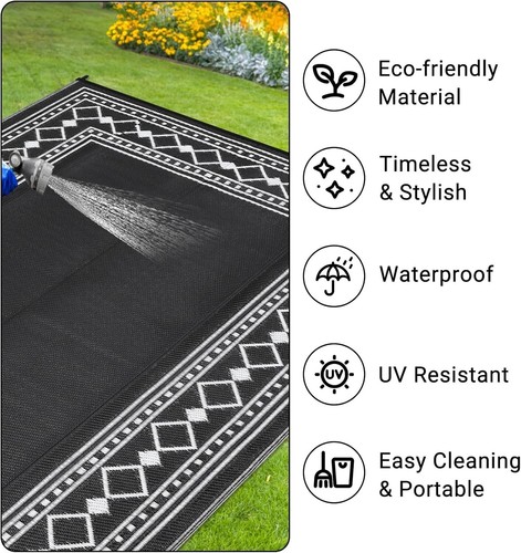 Outdoor Rug 9x12 Plastic Straw Reversible Large Floor Carpet for Camping Picnic - Picture 18 of 51