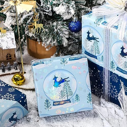 Reversible Christmas Wrapping Paper Roll Double Sided Design, 17Inch x 32.8Ft