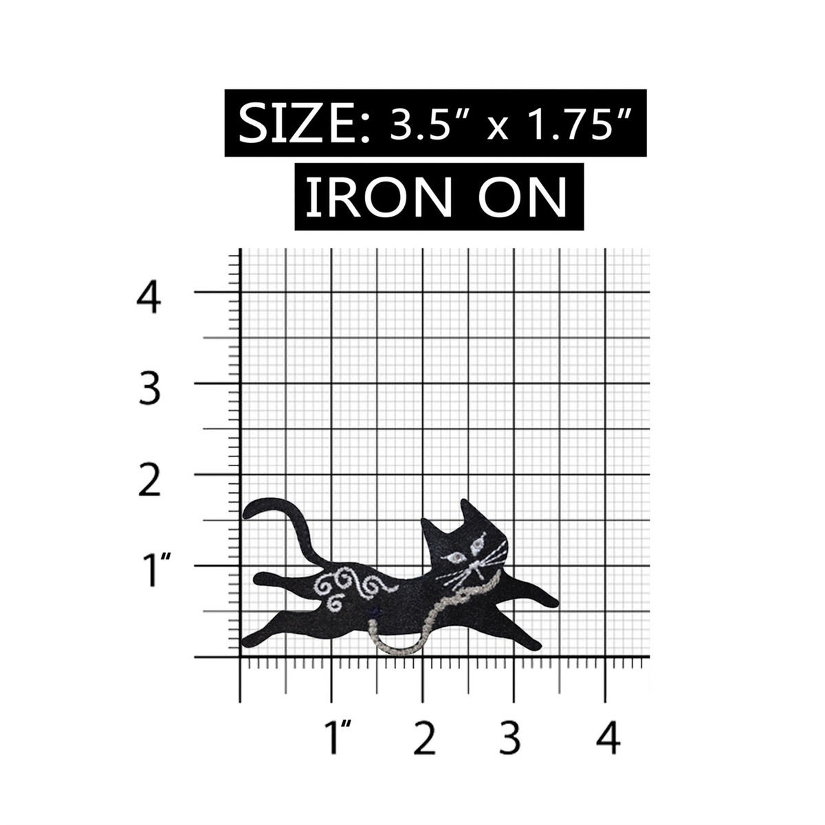 ID 2885 Fancy Black Cat Patch Jumping Kitty Kitten Embroidered