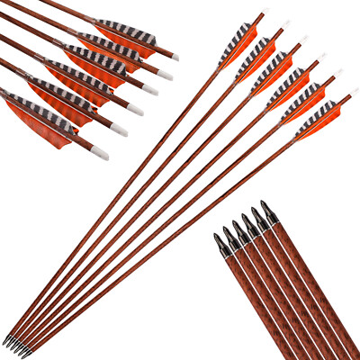12X 30'' Archery Carbon Arrow SP400 ID6.2mm GPI9.1 4''Turkey Feather Screw Point