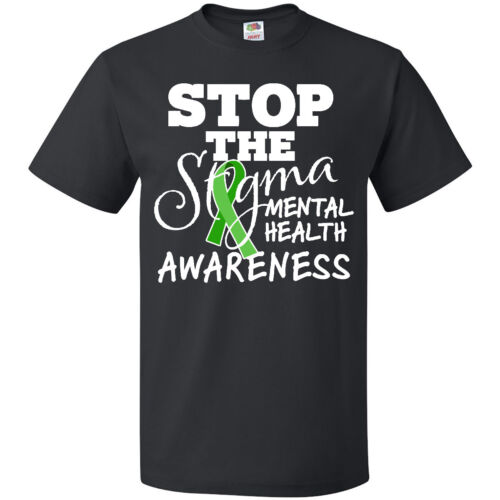 Inktastic Mental Health Awareness Stop The Stigma T-Shirt Ribbon Green I Love
