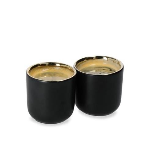 Ceramic Espresso Coffee Cups Set Of 2 Matte Black & Gold Handleless Mugs 70ml - Image 3