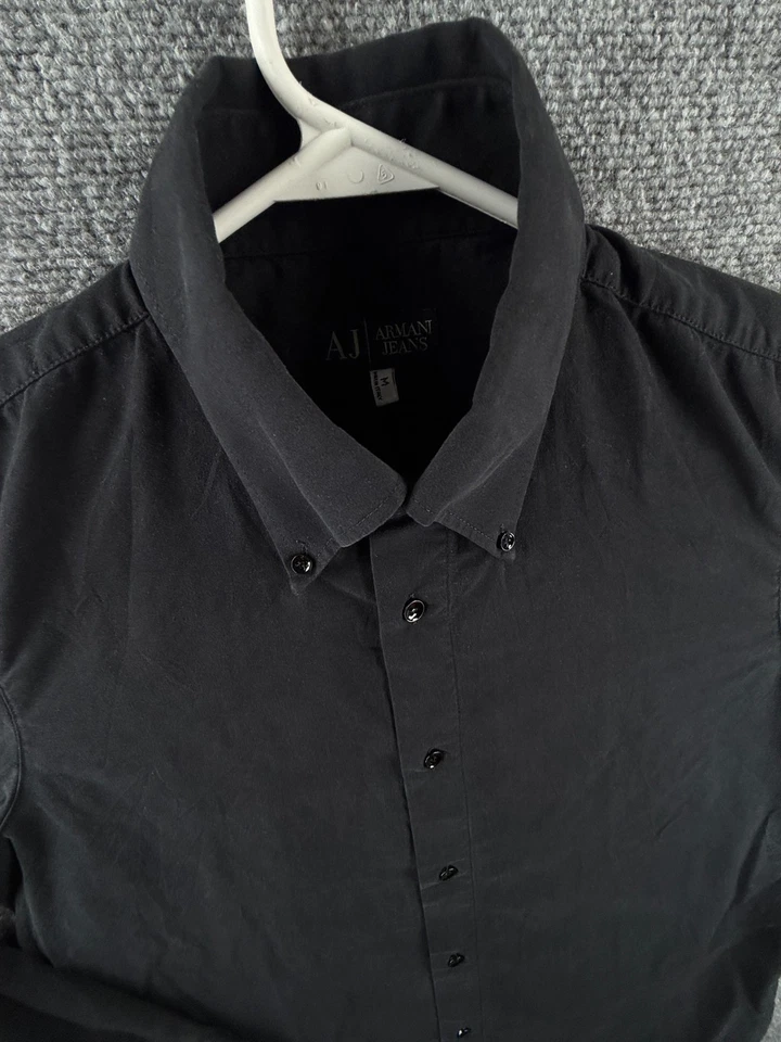 Armani Abotonado Negro Mediano Algodón Poliéster Italia Hombre Manga Larga Sólido Foto 2 de 4