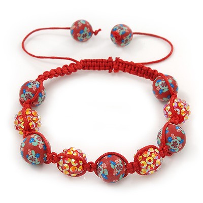 Teenager/Kinder Acryl Perlen Armband an schwarzer Schnur/Ziegelrot - verstellbar