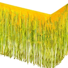 Allgala Gold Tinsel Table Skirt 2-Pack, 29x108" Metallic Foil Fringe for Parties