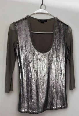 Women s Armani Exchange Gray Long Sleeve    Shinny Pullover Blouse   Size Sm