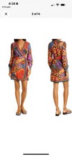 FARM RIO LONG SLEVE MINI DRESS SIZE M, SCARF Dress WRAP TESSEL TIE MIXED PRINT