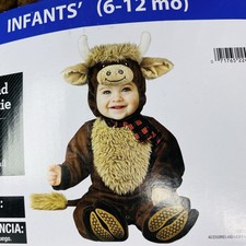 New 6-12 Month Highland Cow Baby Infant Costume with Hood  Detachable Tail