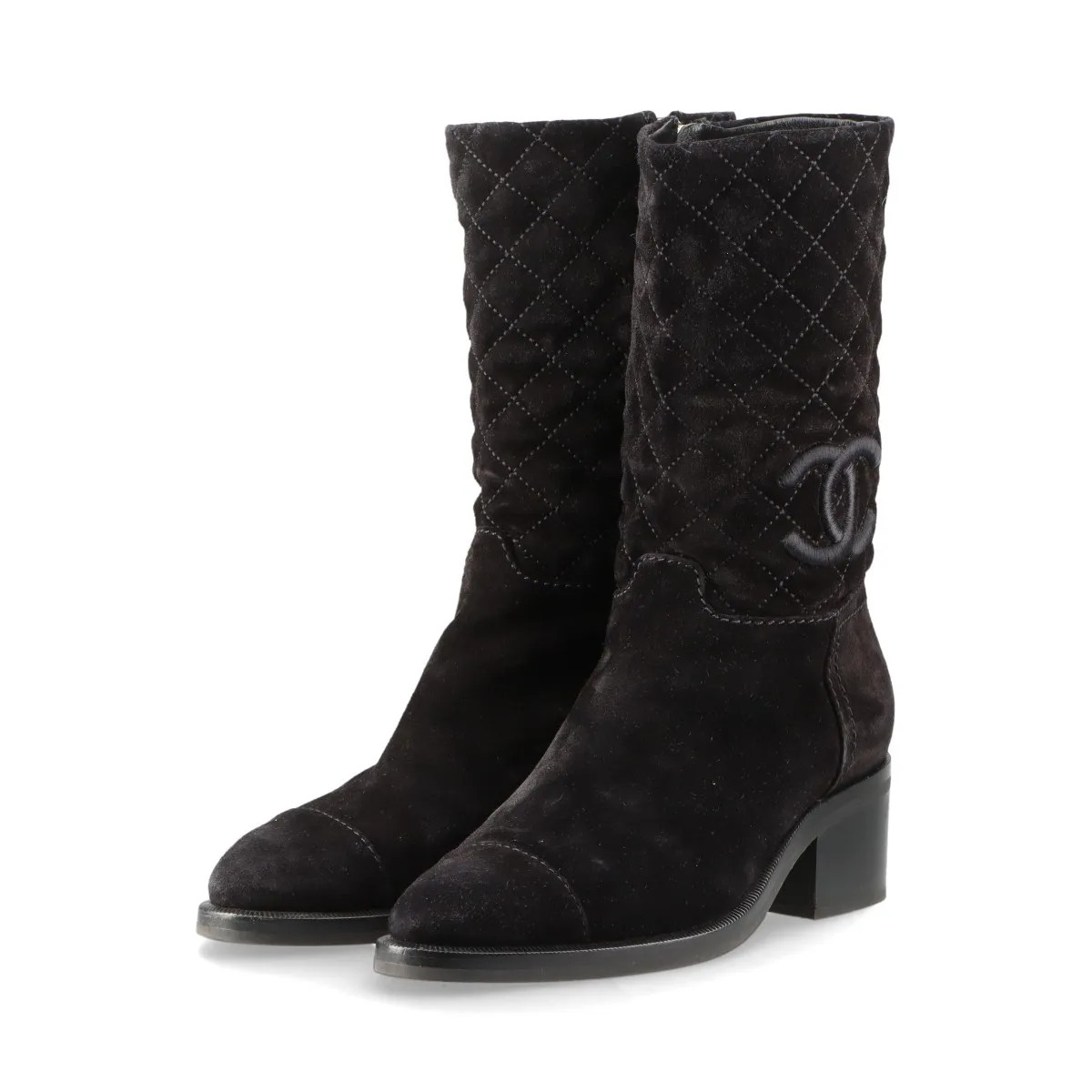 Chanel Coco Mark Matelasse Suede Boots 37C Ladies' Black G38158 Is there dirt on thumbnail 5