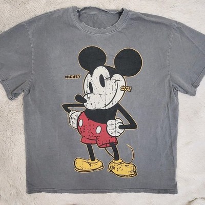 Express Yourself Mickey Mouse 2XL Factory Distressed Gray T Shirt Men's