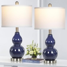 Double Gourd Ceramic Table Lamps Set of 2, Modern Navy Blue Large,