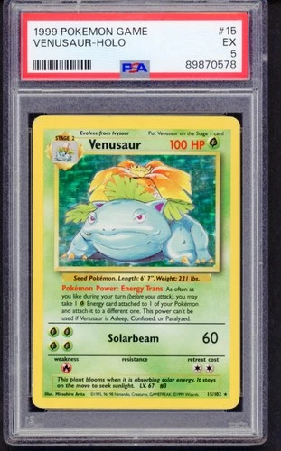 1999 POKEMON BASE SET UNLIMITED #15 VENUSAUR-HOLO PSA 5