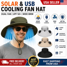 Solar & USB Powered Fan Outdoor Fishing Hat S...