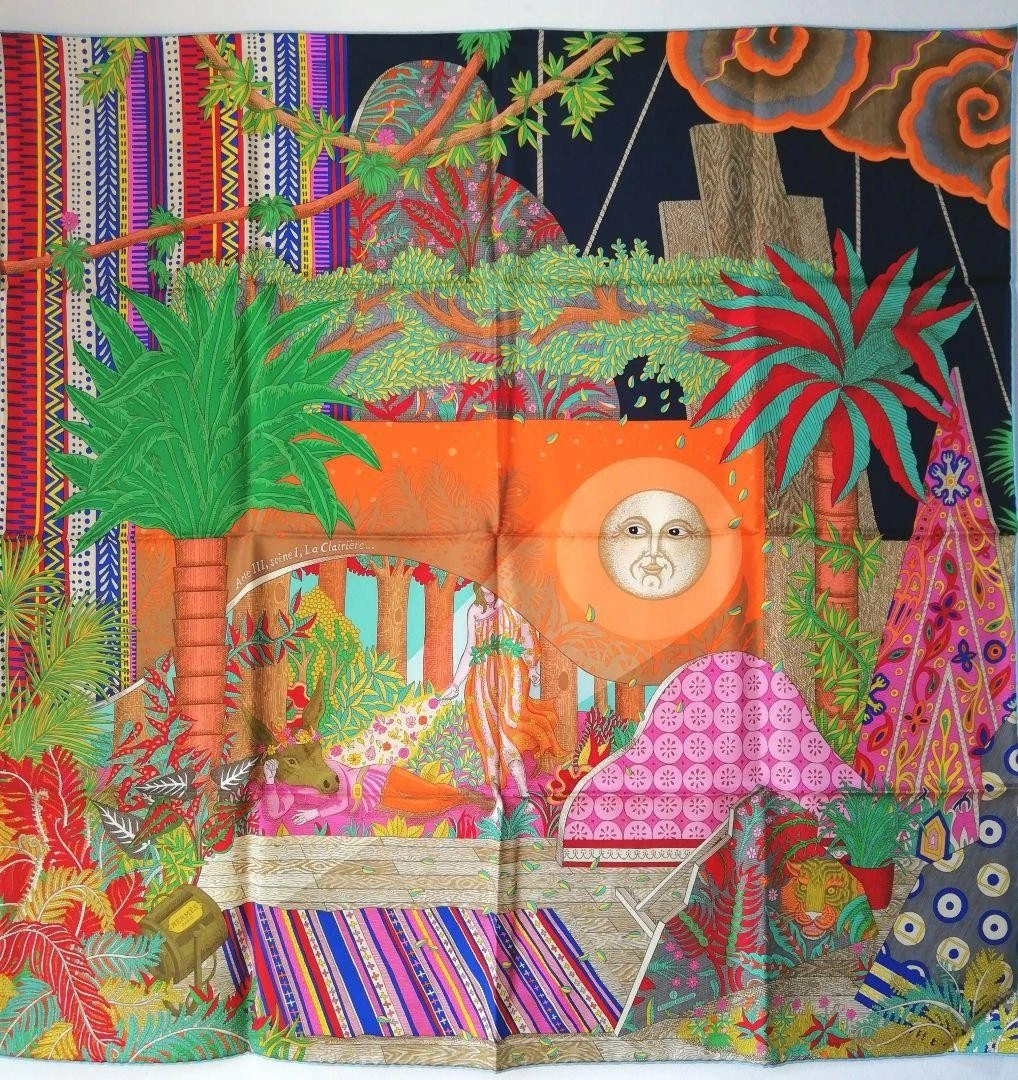 Hermes — HERMES Carre 90 Dans la Clairiere Silk Scarf Orange 35in w/Box SR1649