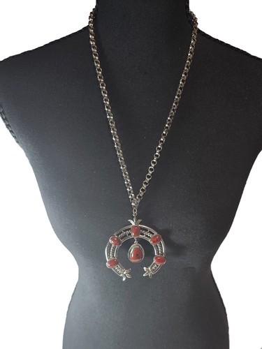 Vintage ART Arther Pepper Faux Red Coral Southwest Style Necklace Pendant 24 In