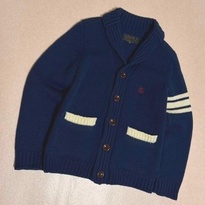 THE FLAT HEAD RJB Letterman Wool Heavyweight Knit Cardigan Shawl 