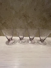 Set of 4 Tiffin-Franciscan Lilac Footed Tumblers w/Etched Design